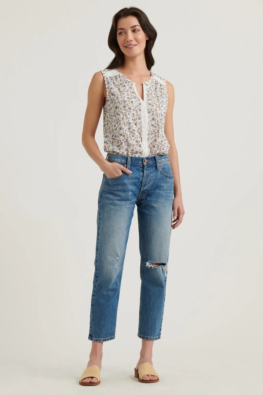 PRINTED LACE YOKE TOP, image 2