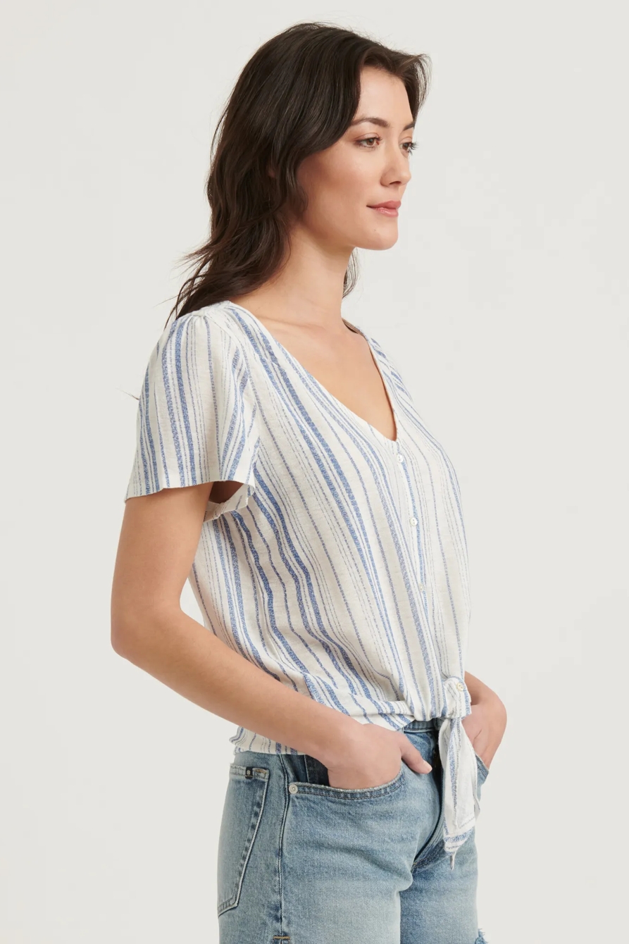 STRIPED BUTTON DOWN TIE FRONT TOP, image 3
