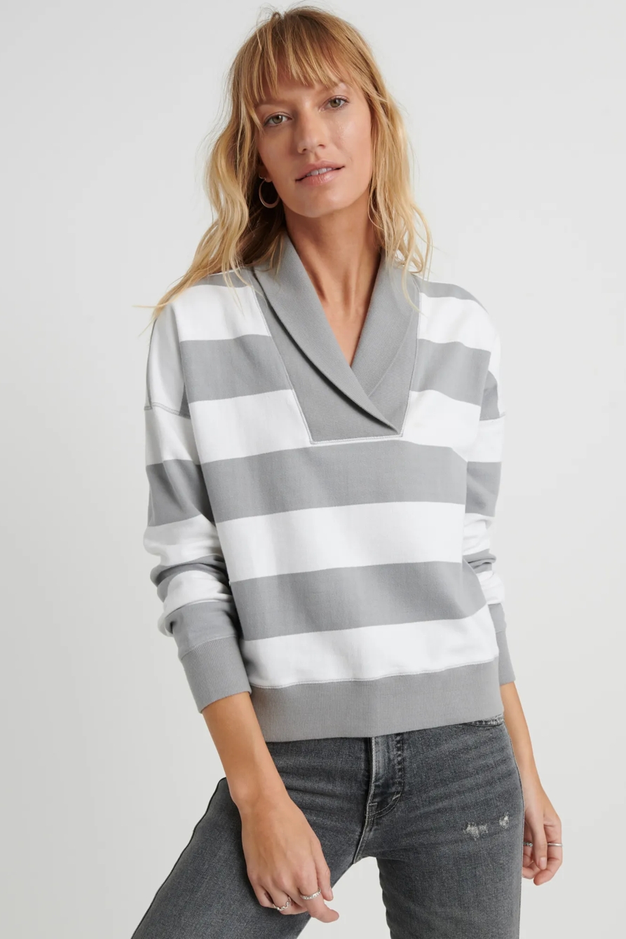 STRIPED SHAWL COLLAR PULLOVER SWEATSHIRT, image 1