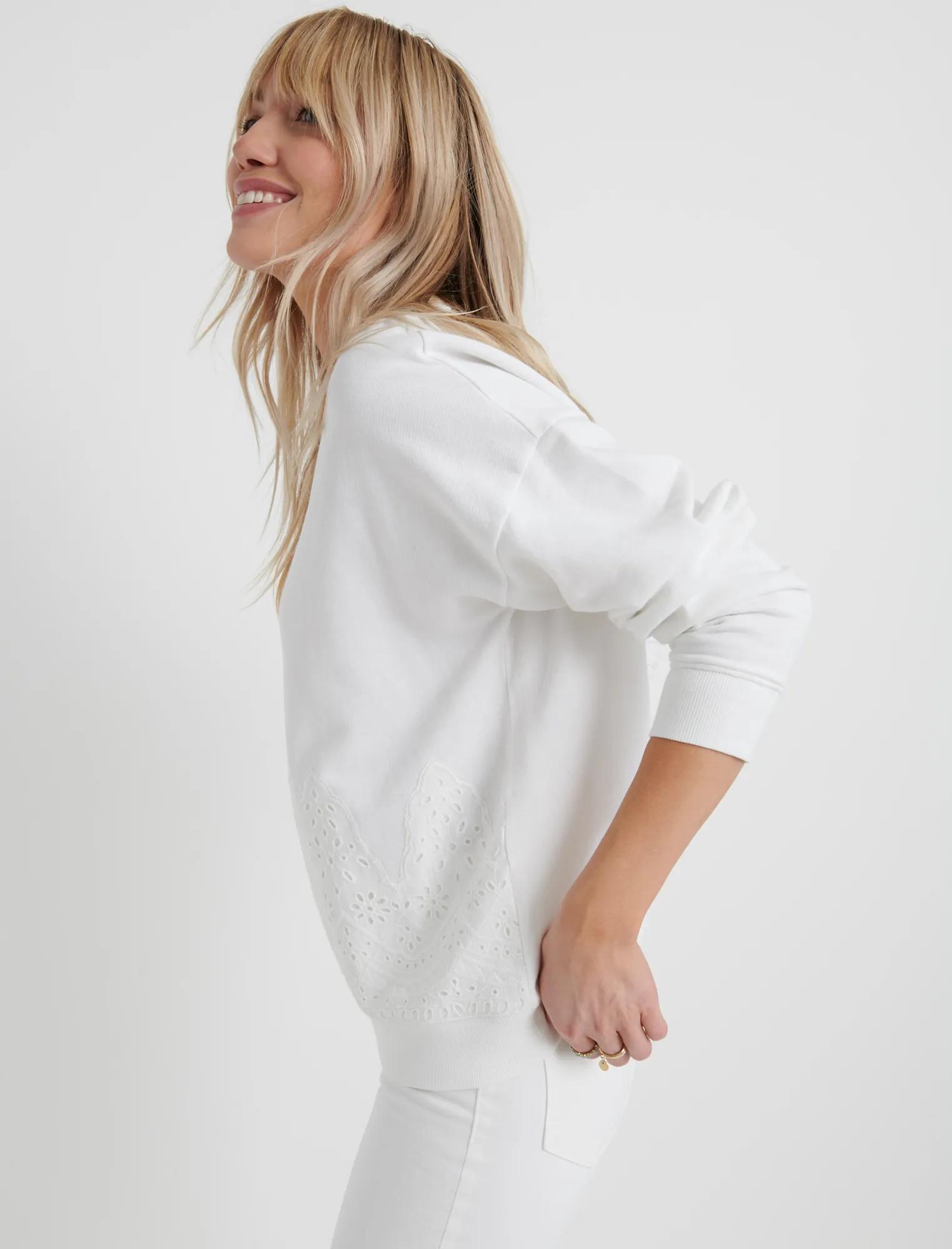 WHITE EYELET SWEATSHIRT, image 2