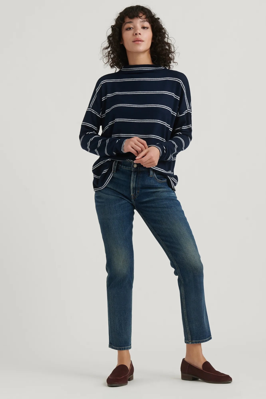CLOUD JERSEY STRIPED MOCK NECK TOP, image 2