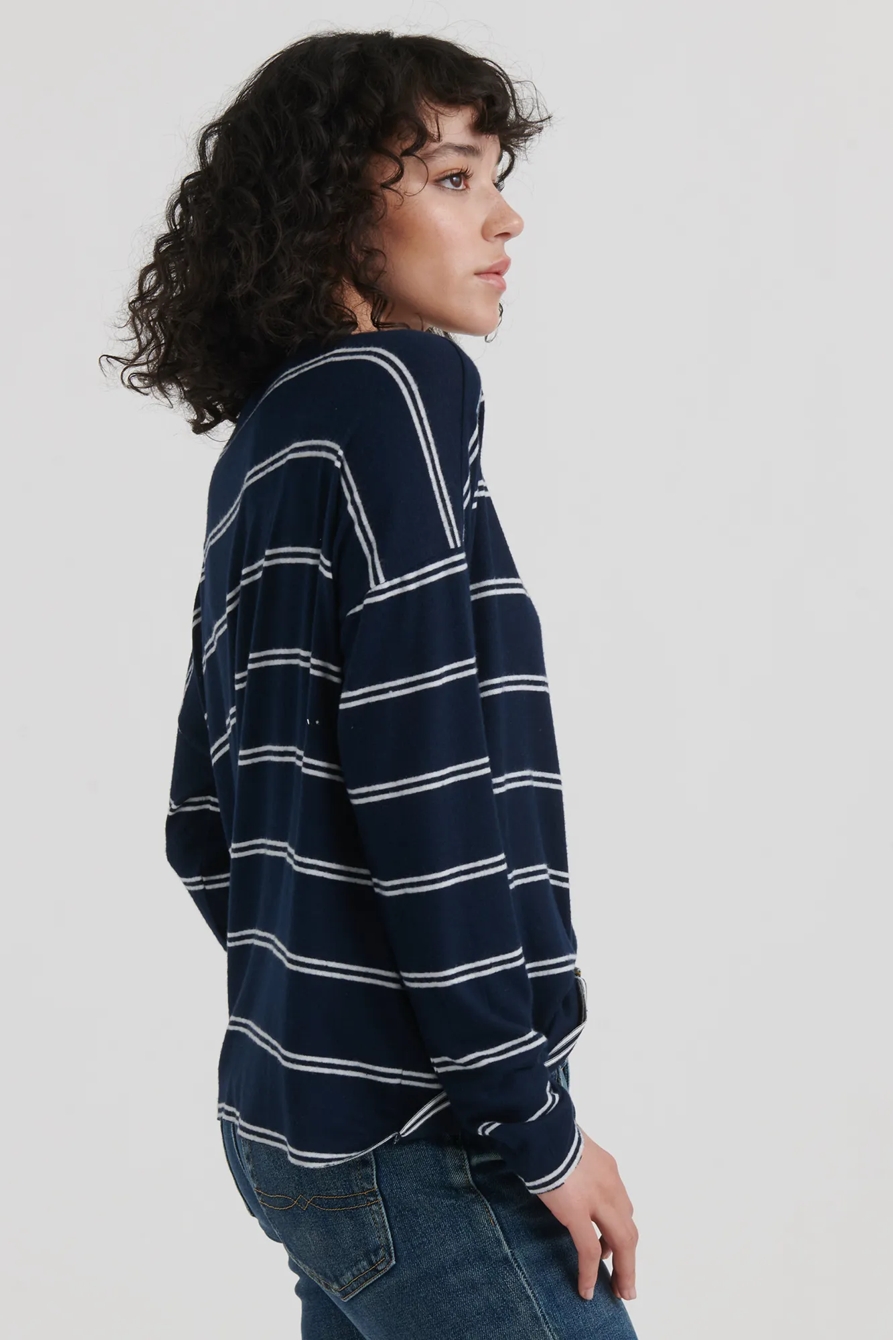CLOUD JERSEY STRIPED MOCK NECK TOP, image 3