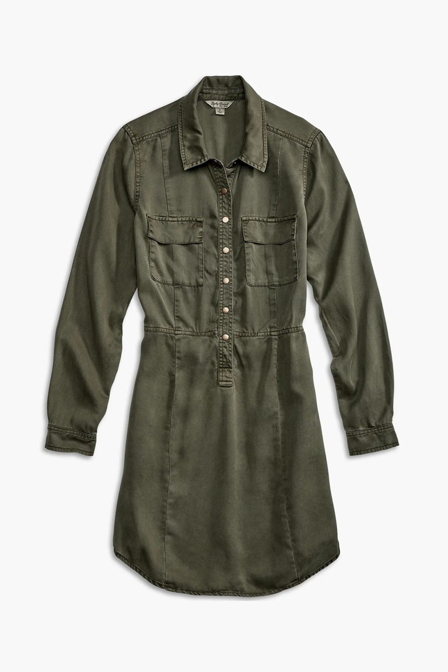 military green shirt dress Drawstring Waist T-shirt Dress in Army Green – First Stitch main image 0