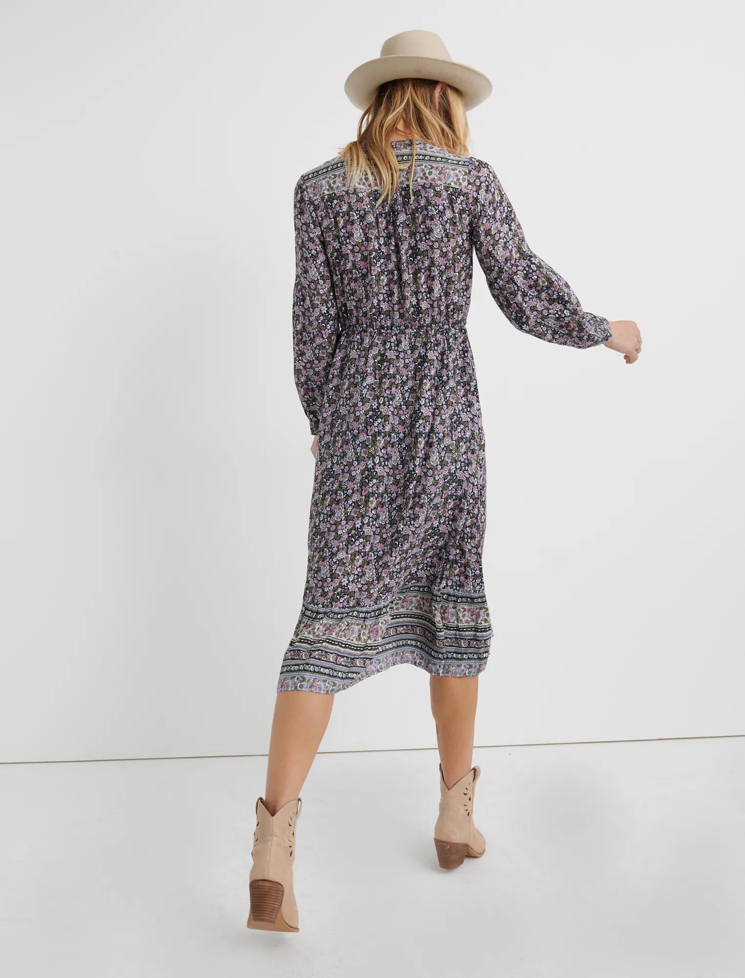 Long Sleeve BORDER PRINT MIDI DRESS, image 3