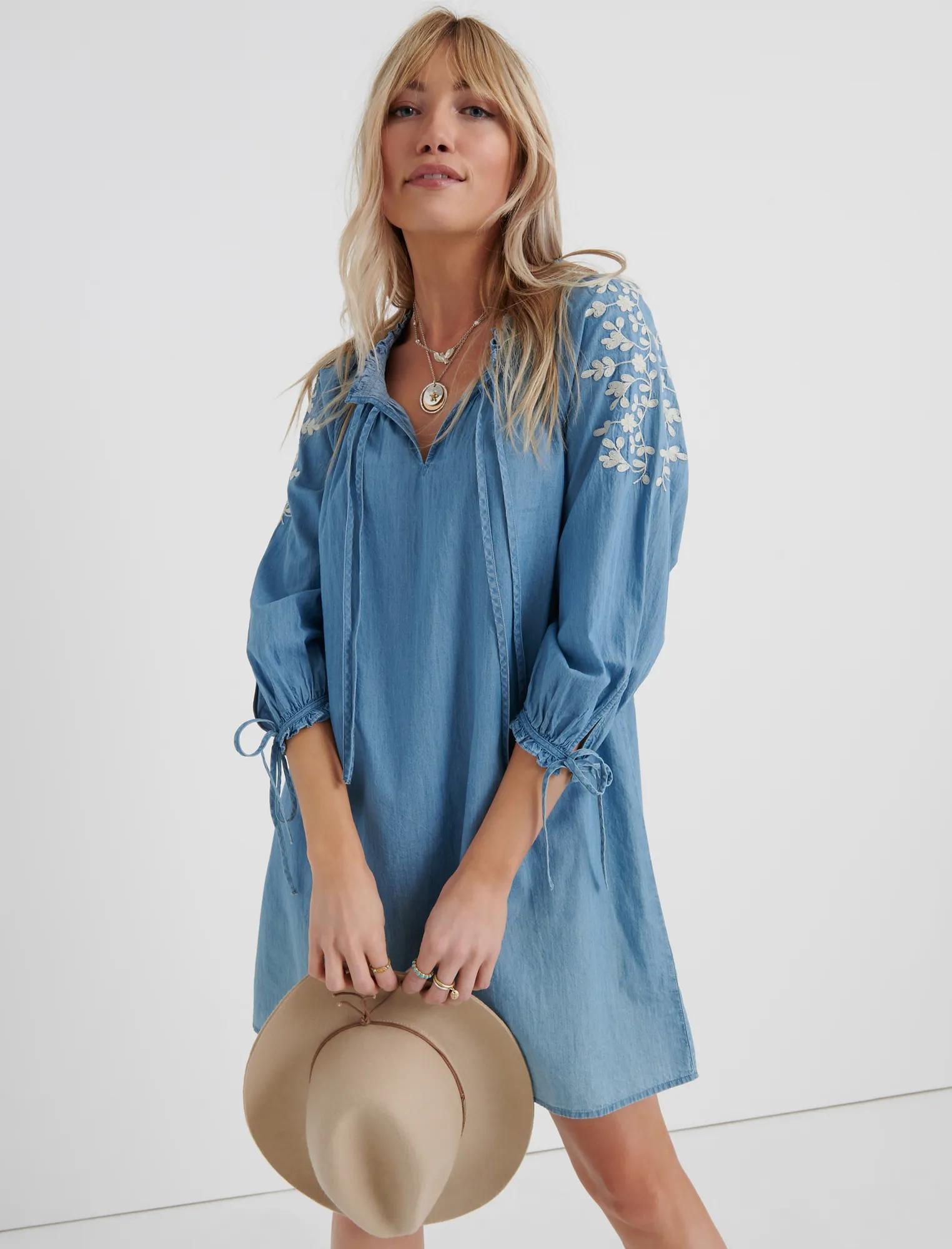 CHAMBRAY EMBROIDERED DRESS | Lucky Brand