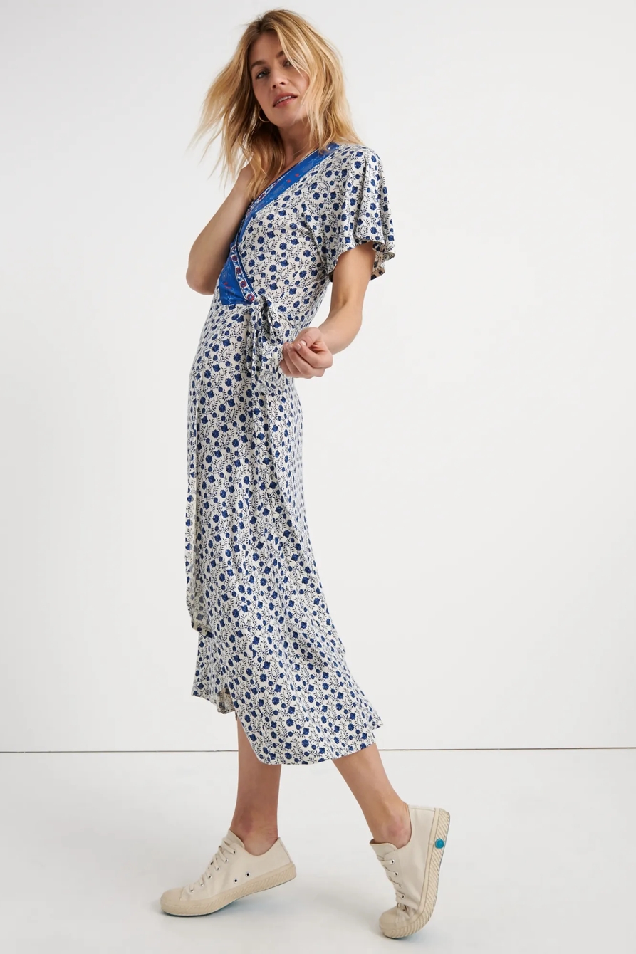 BORDER PRINT MIDI WRAP DRESS, image 2