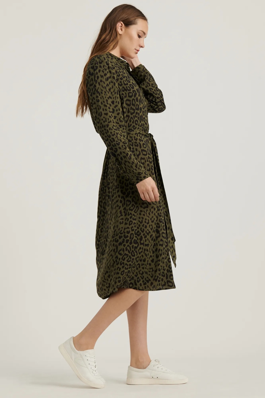 slim fit dress slacks Whistles Green Leopard Printed Midi Dress