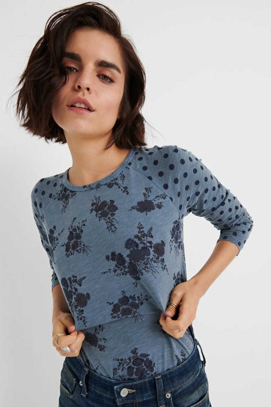 3/4 SLV DOT FLORAL RAGLAN TEE, image 1