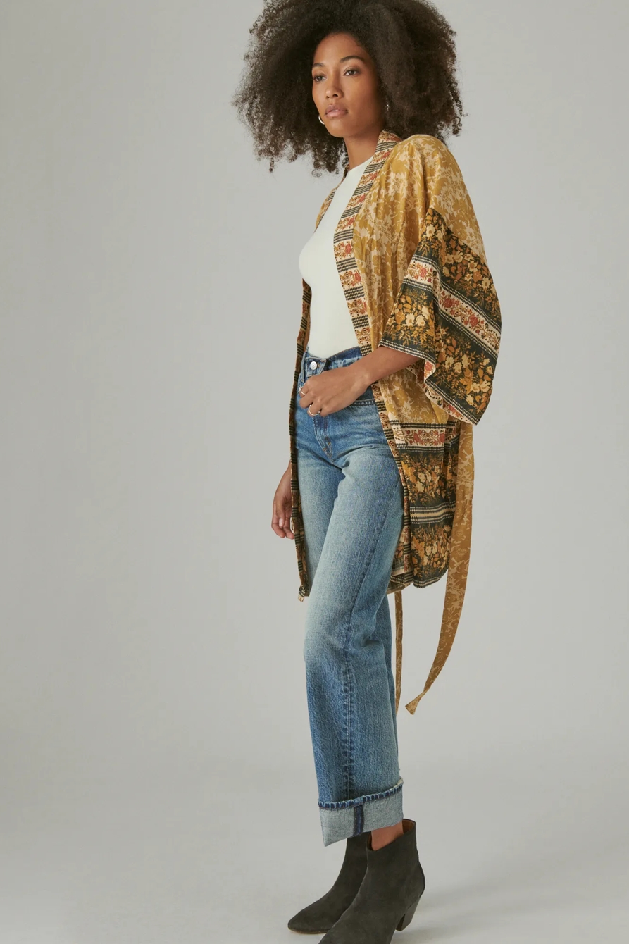 BORDER PRINT BELTED KIMONO, image 2