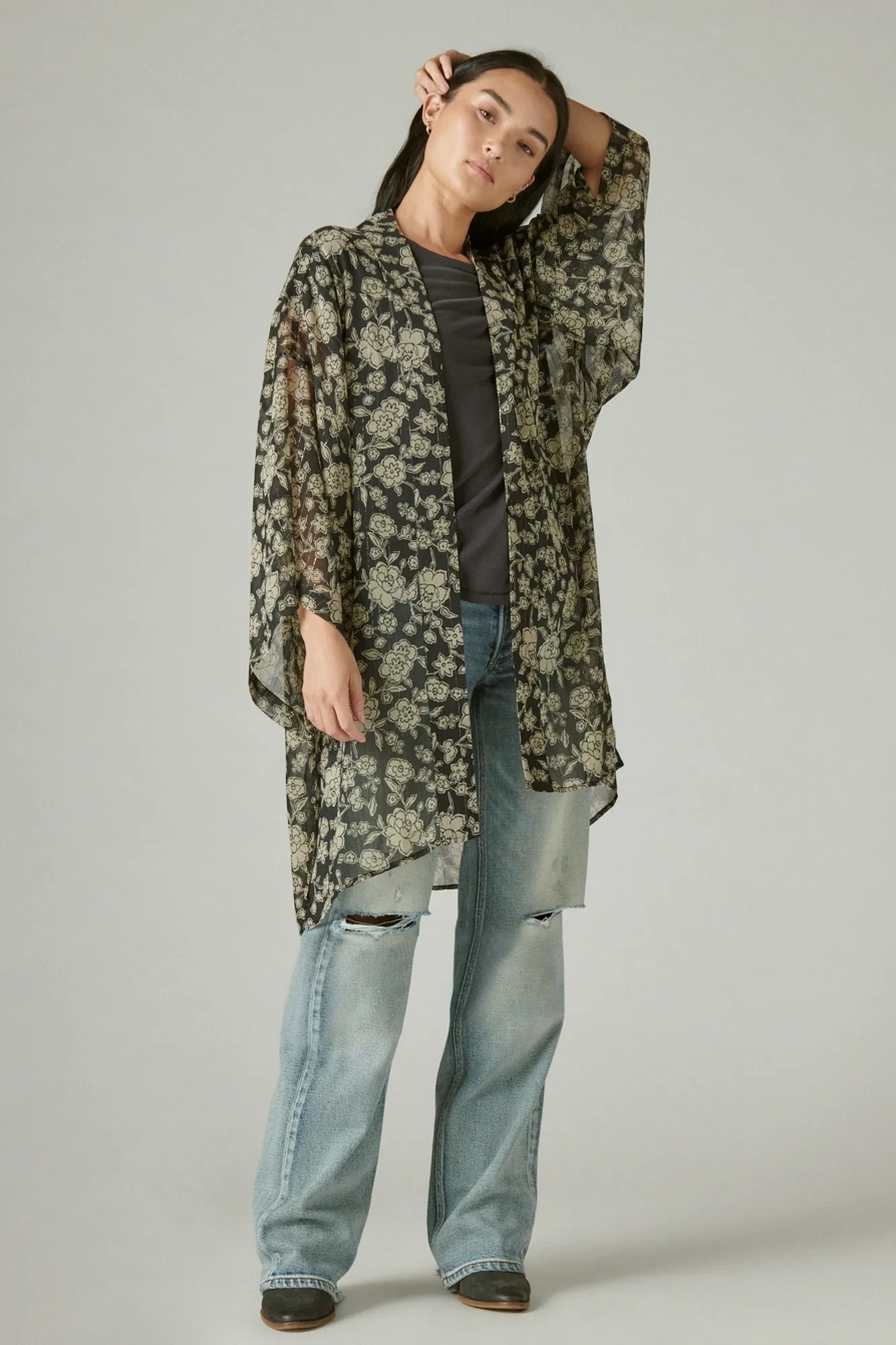 FLORAL PRINTED CHIFFON KIMONO, image 2