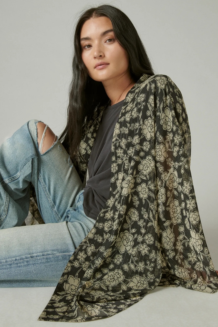 FLORAL PRINTED CHIFFON KIMONO, image 6