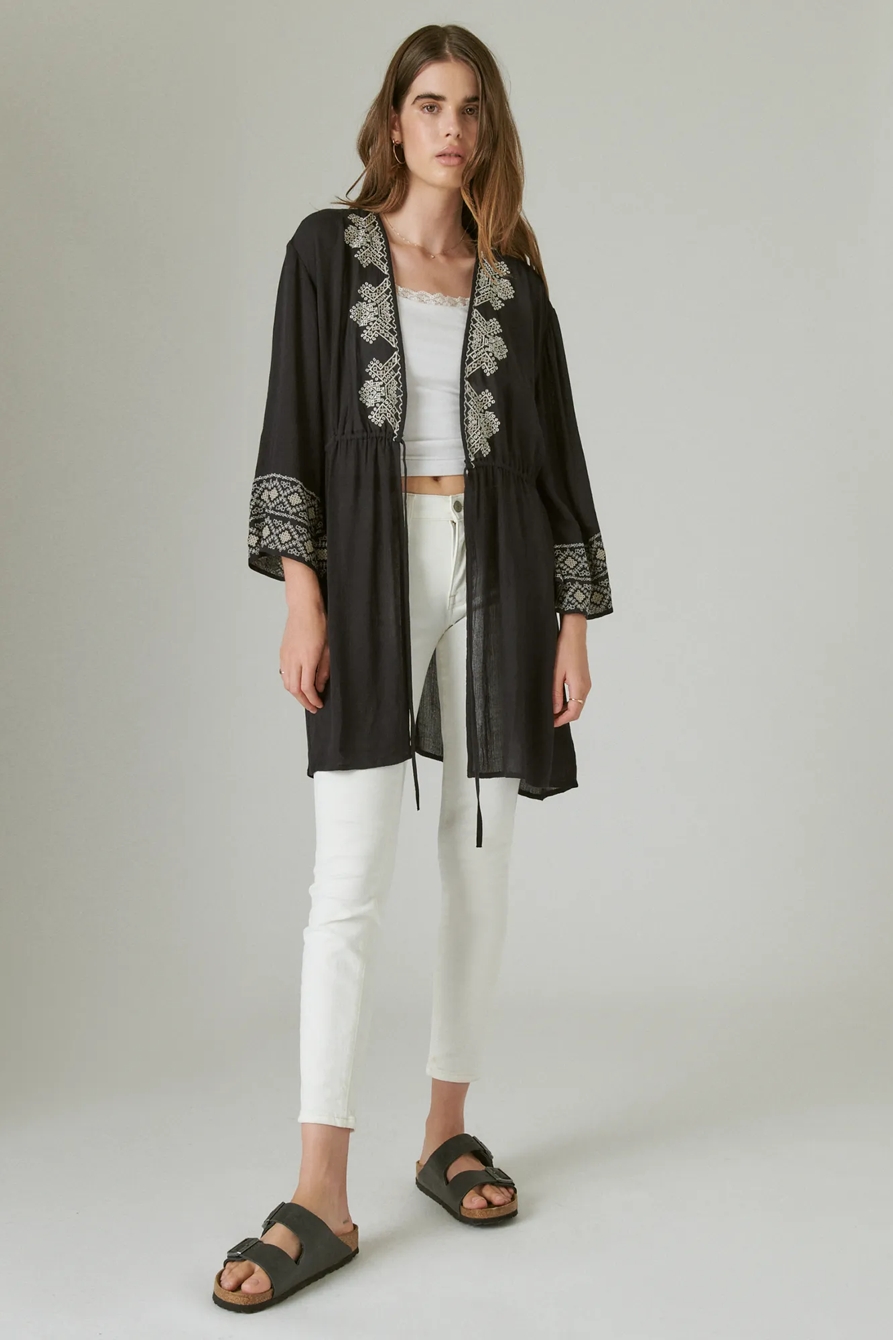 BOHO EMBROIDERED WAIST-TIE KIMONO, image 2