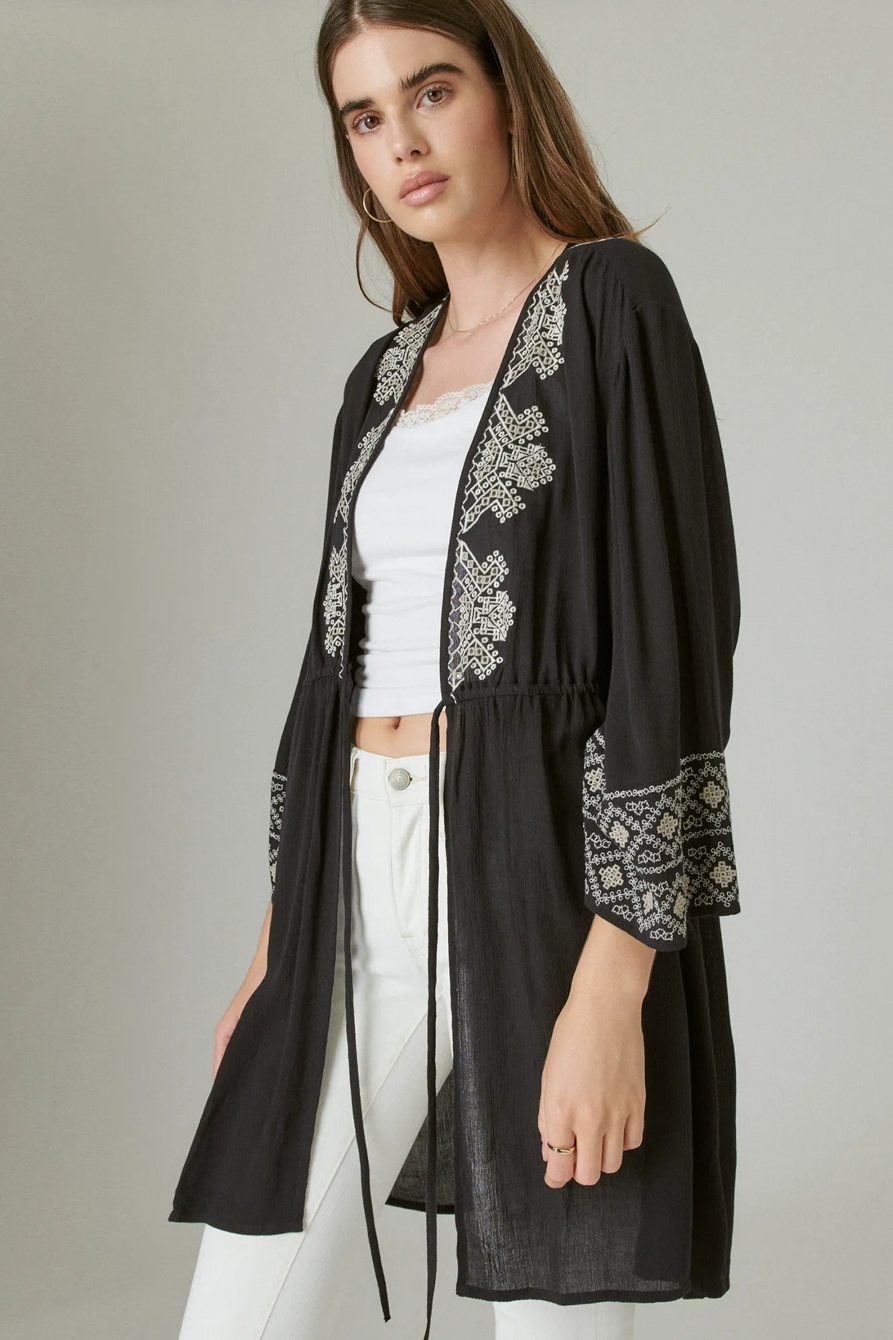 BOHO EMBROIDERED WAIST-TIE KIMONO, image 3