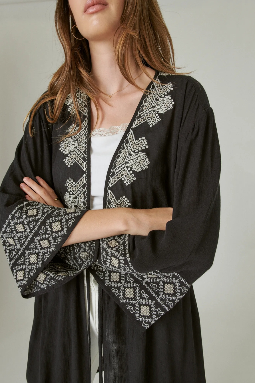 BOHO EMBROIDERED WAIST-TIE KIMONO, image 5