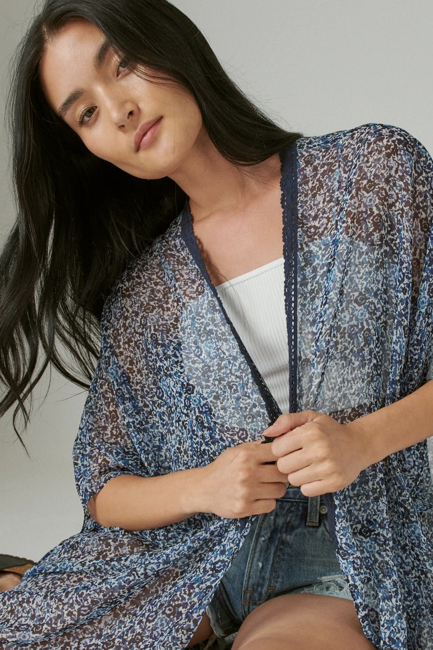 FLORAL WAIST TIE SHORT KIMONO, image 6