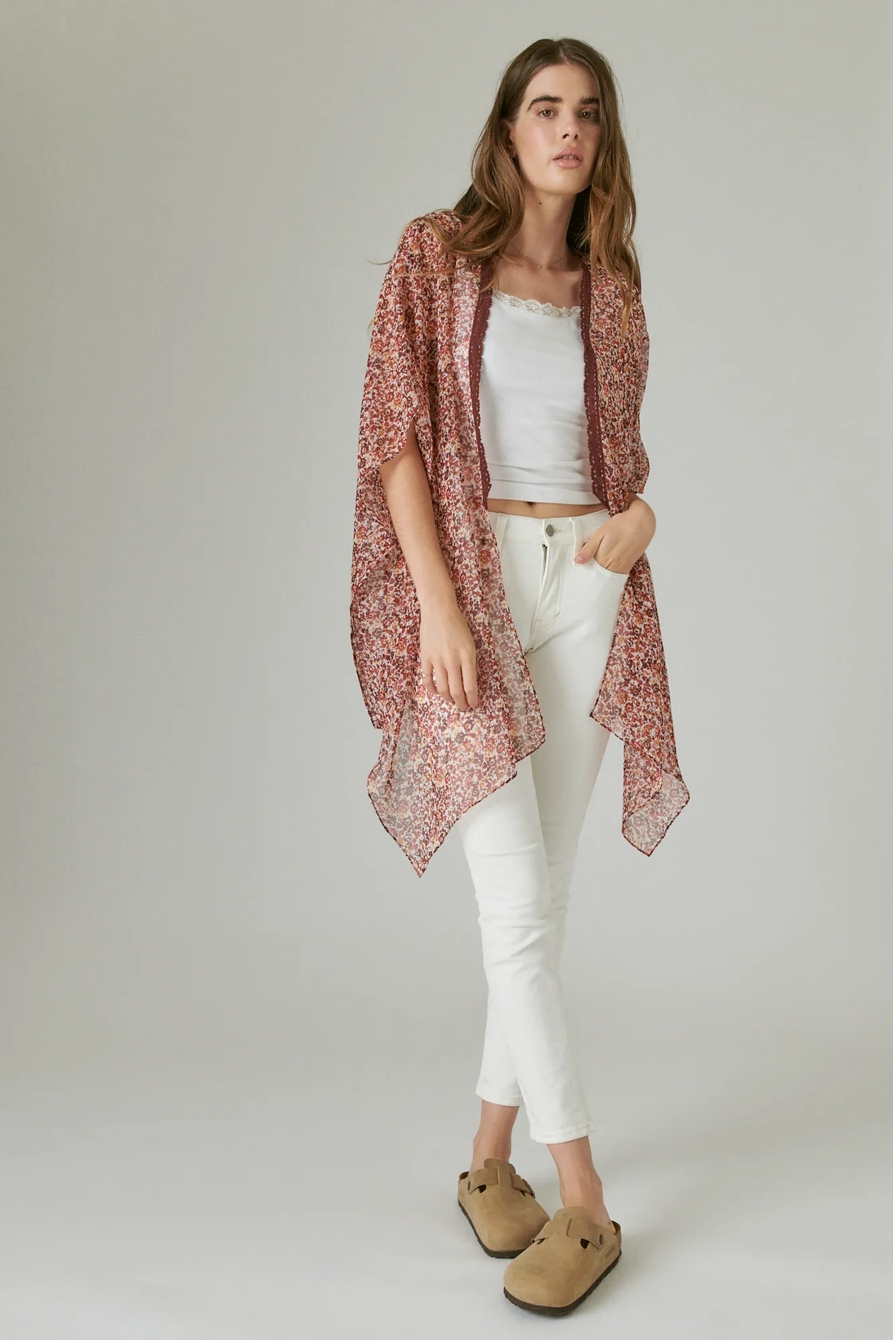 FLORAL WAIST TIE SHORT KIMONO, image 2