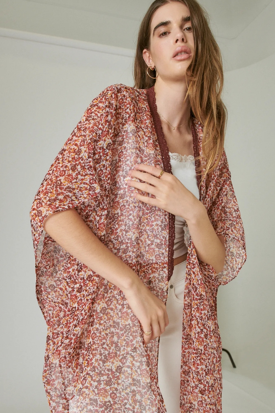 FLORAL WAIST TIE SHORT KIMONO, image 7