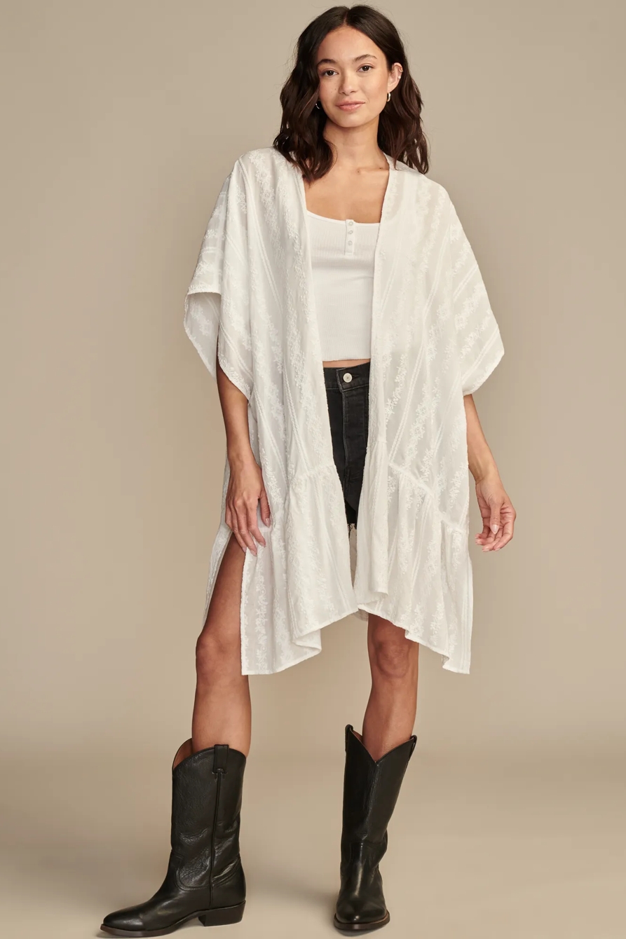 EMBROIDERED RUFFLE HEM KIMONO, image 1