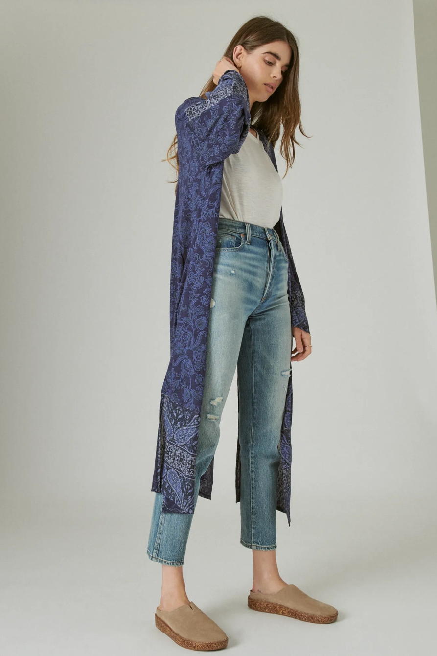 MIXED PRINT KNIT DUSTER KIMONO, image 2