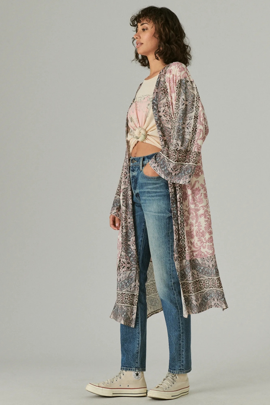 MIXED PRINT KNIT DUSTER KIMONO, image 2