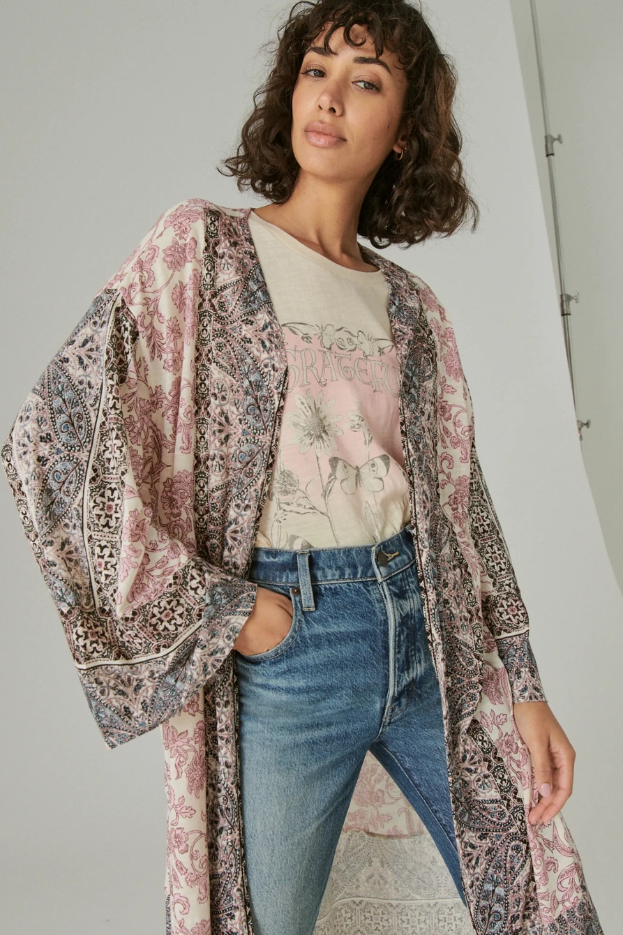MIXED PRINT KNIT DUSTER KIMONO, image 5