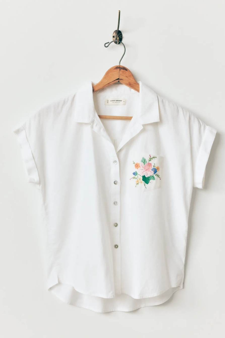 Lucky Upcycled Floral Pocket Notch Shirt, image 1