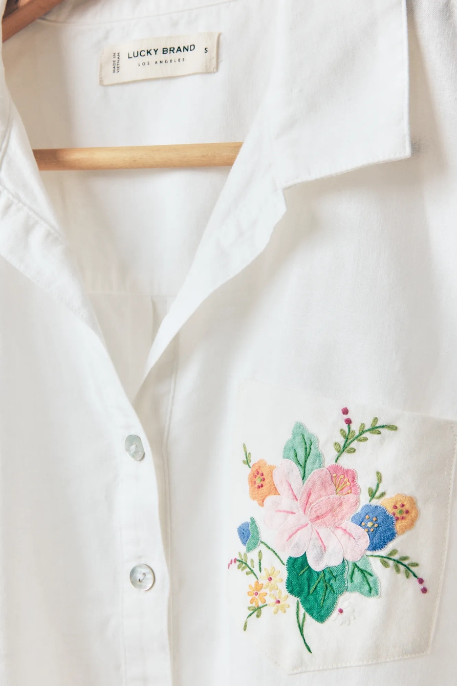 Lucky Upcycled Floral Pocket Notch Shirt, image 2