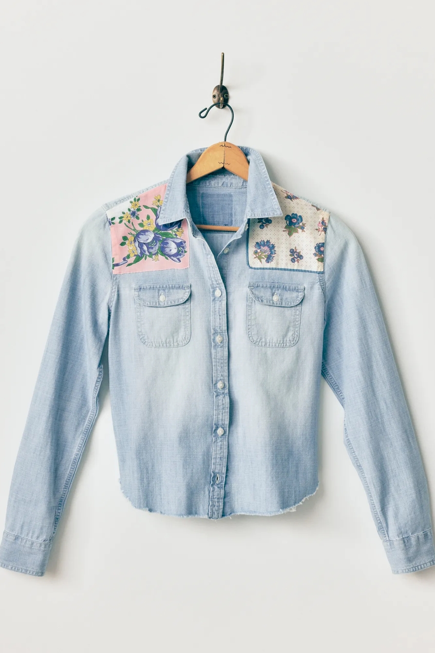 LUCKY UPCYCLED CHAMBRAY HANDKERCHIEF DENIM TOP, image 1