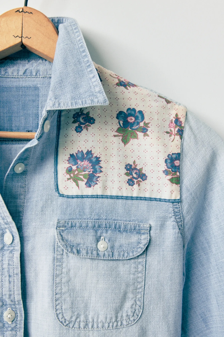LUCKY UPCYCLED CHAMBRAY HANDKERCHIEF DENIM TOP, image 3