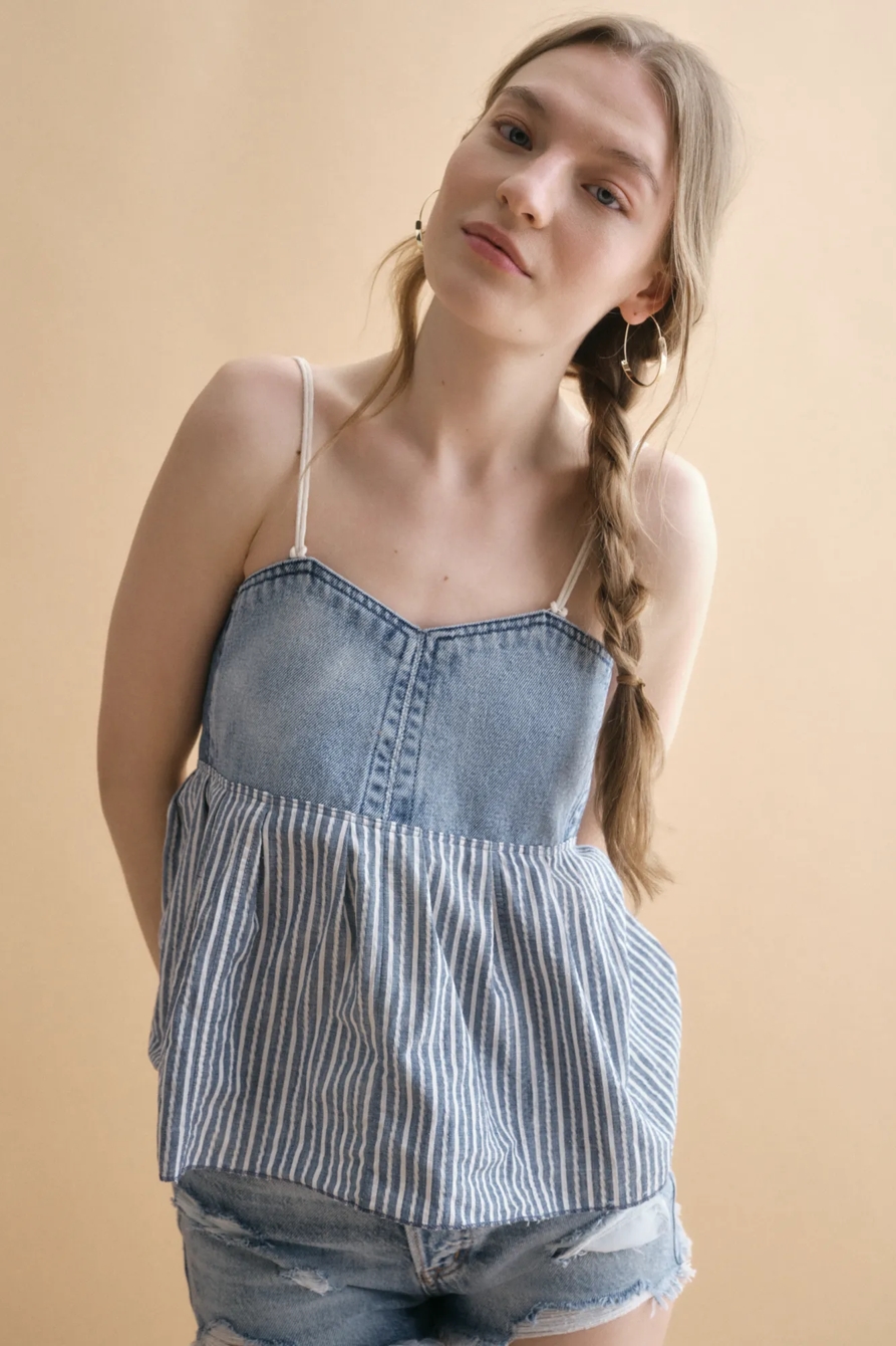 LUCKY UPCYCLED DENIM PEPLUM TOP, image 2