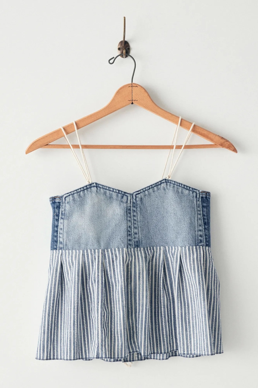 LUCKY UPCYCLED DENIM PEPLUM TOP, image 3