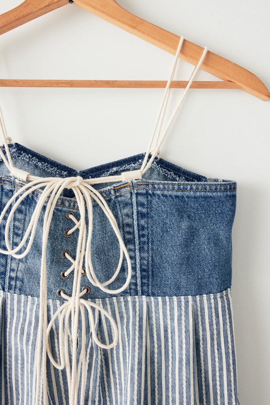LUCKY UPCYCLED DENIM PEPLUM TOP, image 5