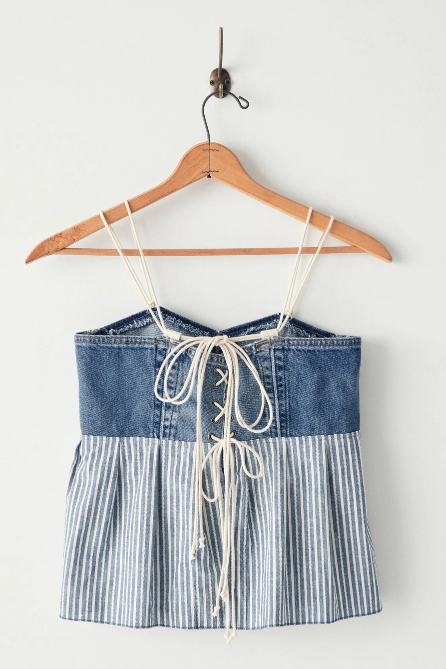 LUCKY UPCYCLED DENIM PEPLUM TOP, image 6