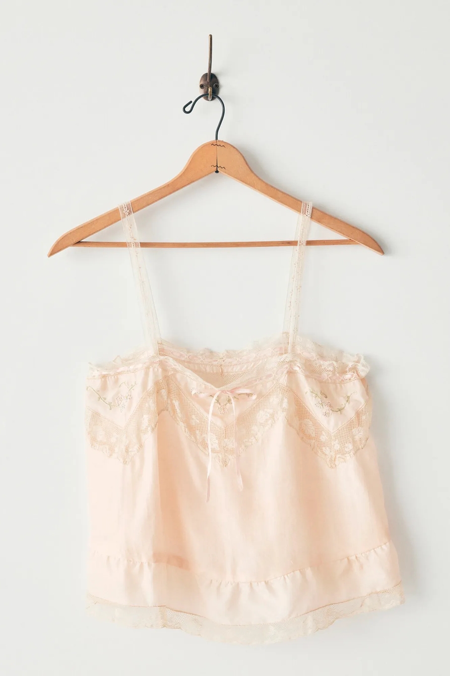 Lucky Upcycled Blush Satin Lace Trim Cami, image 1