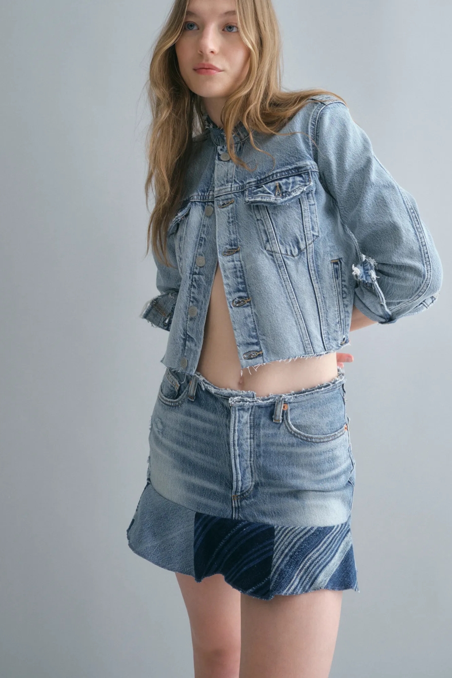 Lucky Upcycled Raw Edge Denim Trucker Jacket, image 1