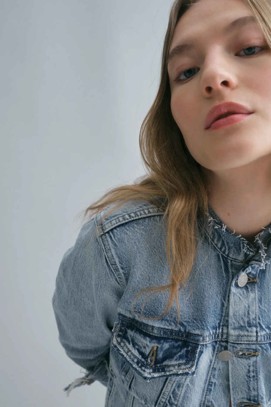 Lucky Upcycled Raw Edge Denim Trucker Jacket, image 3
