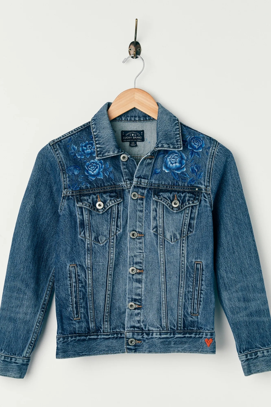 Lucky Upcycled Floral Painted Denim Jacket, image 1