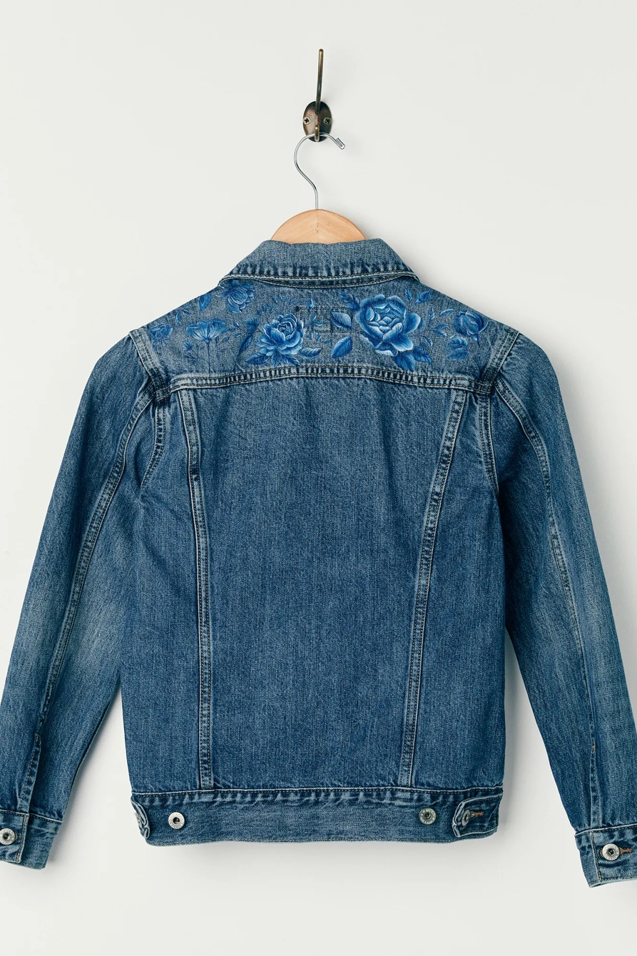 Lucky Upcycled Floral Painted Denim Jacket, image 3