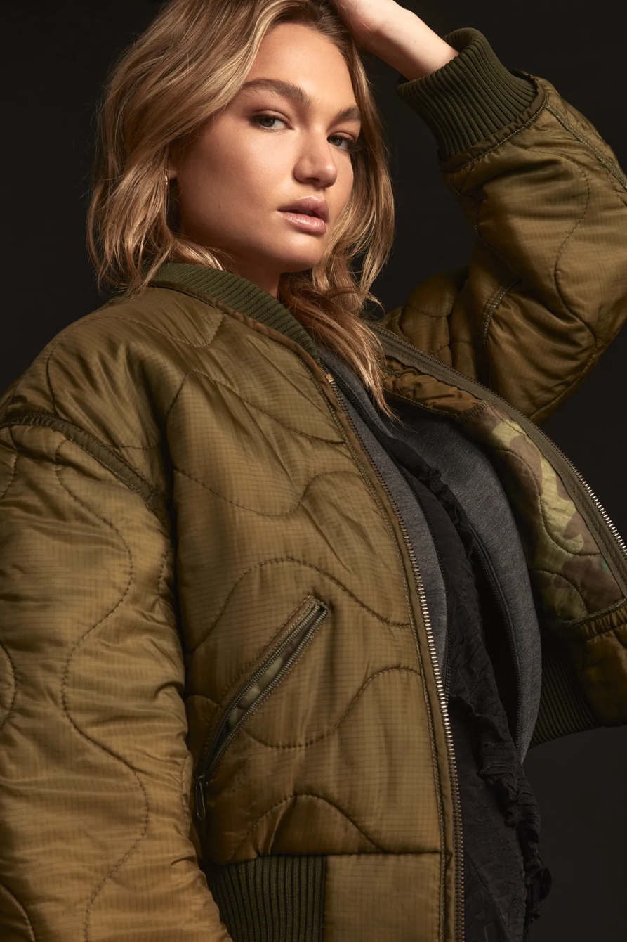 Olive Upcycled Quilted M-65 Field Bomber Jacket, image 5