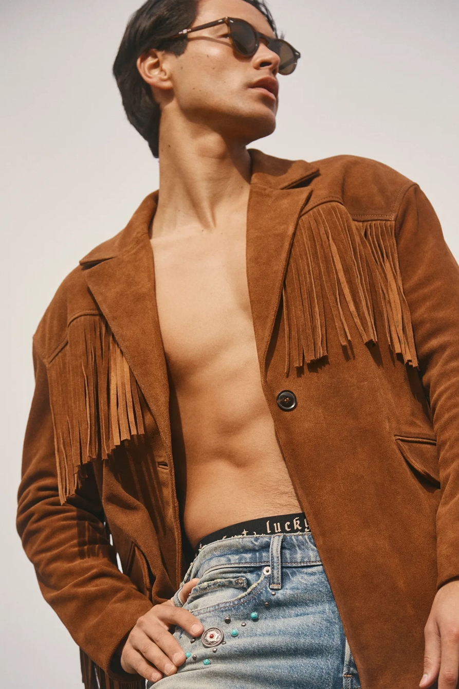 Lucky Upcycled Men's Suede Fringe Blazer, image 2