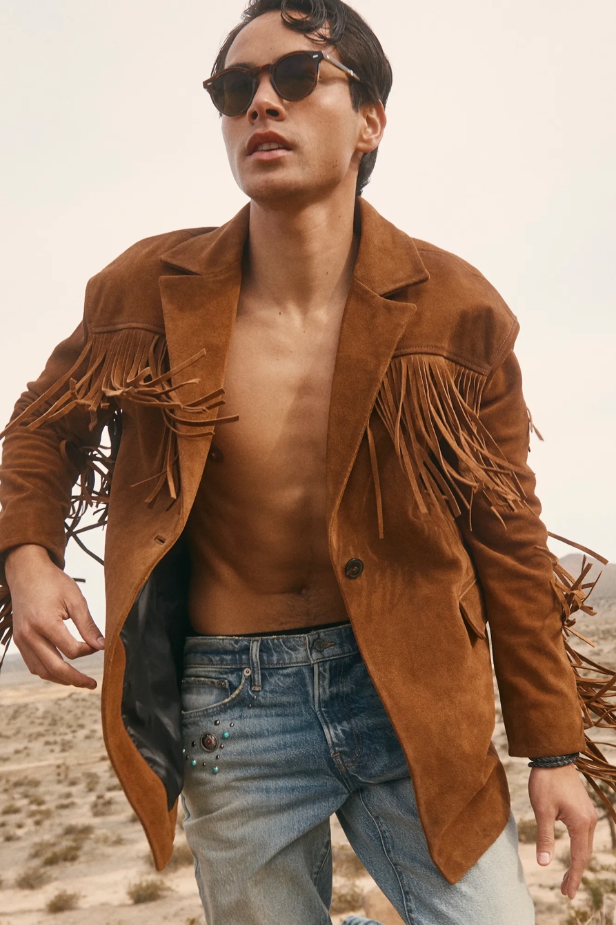 Lucky Upcycled Men's Suede Fringe Blazer, image 3