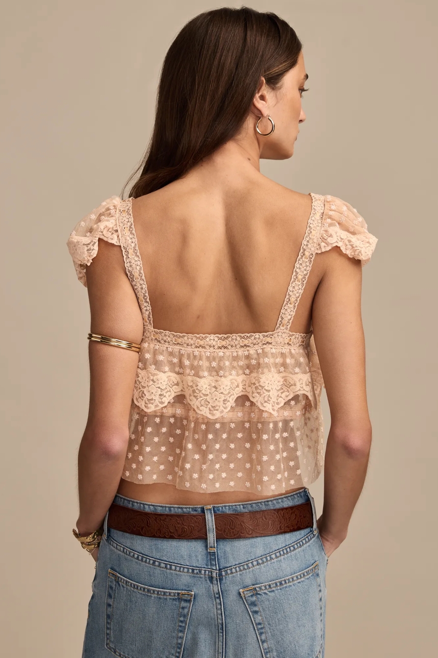 Lucky Brand Upcycled Cap Sleeve Mesh Lace Tie Front Cami, image 5