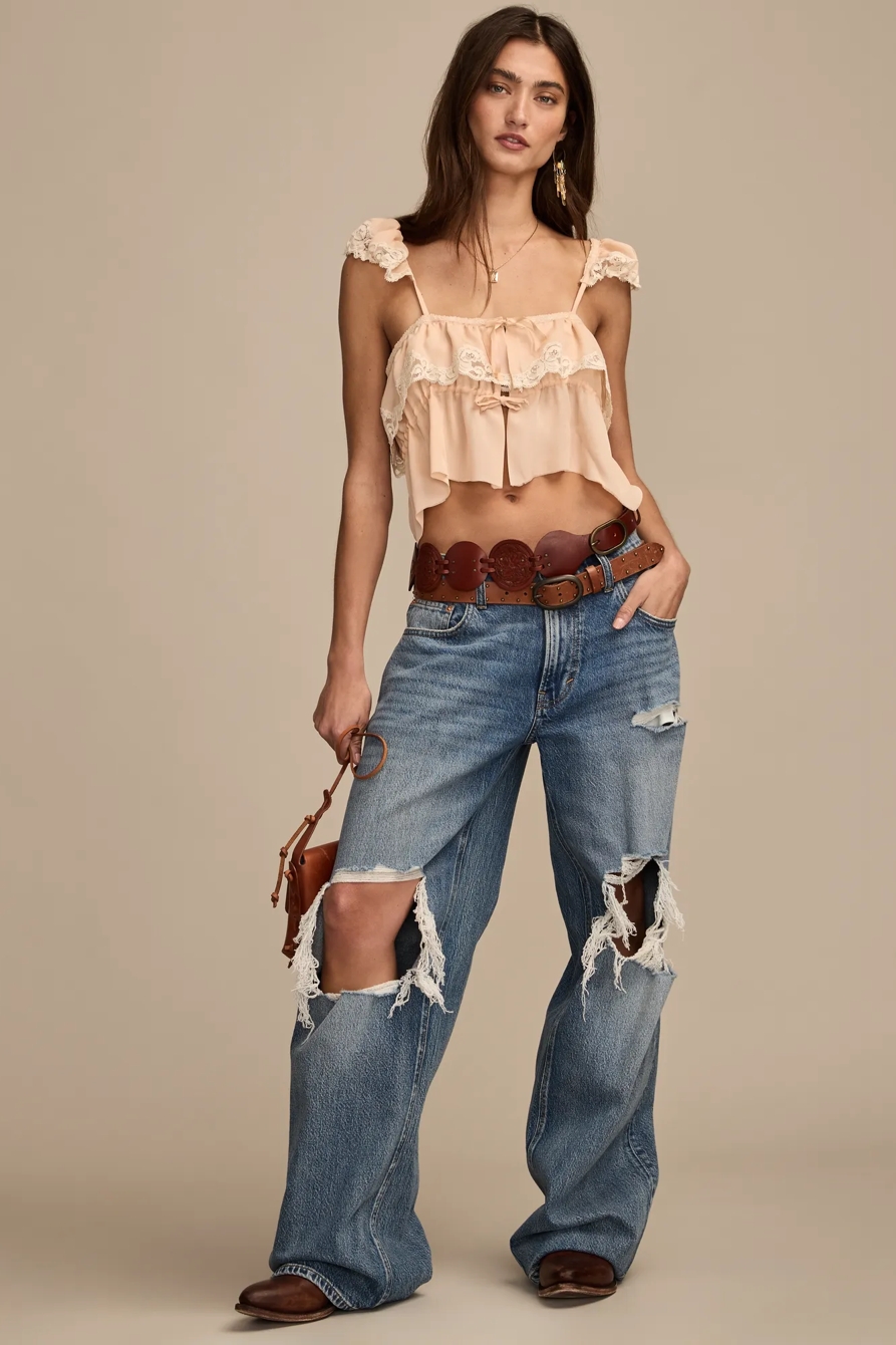 Lucky Brand Upcycled Cap Sleeve Lace Trim Tie Front Cami, image 3