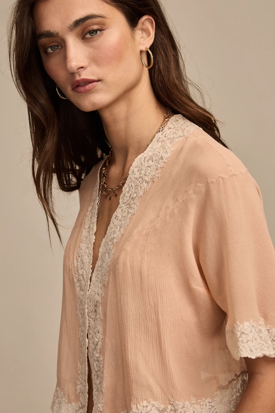 Lucky Brand Upcycled Vintage Lace Trimmed Chiffon Bed Jacket, image 3