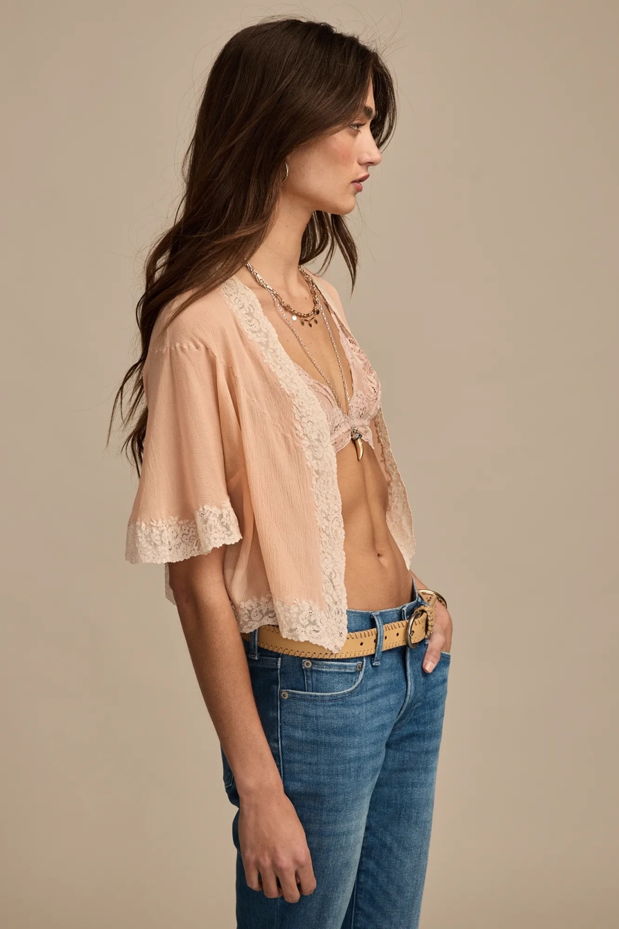 Lucky Brand Upcycled Vintage Lace Trimmed Chiffon Bed Jacket, image 4