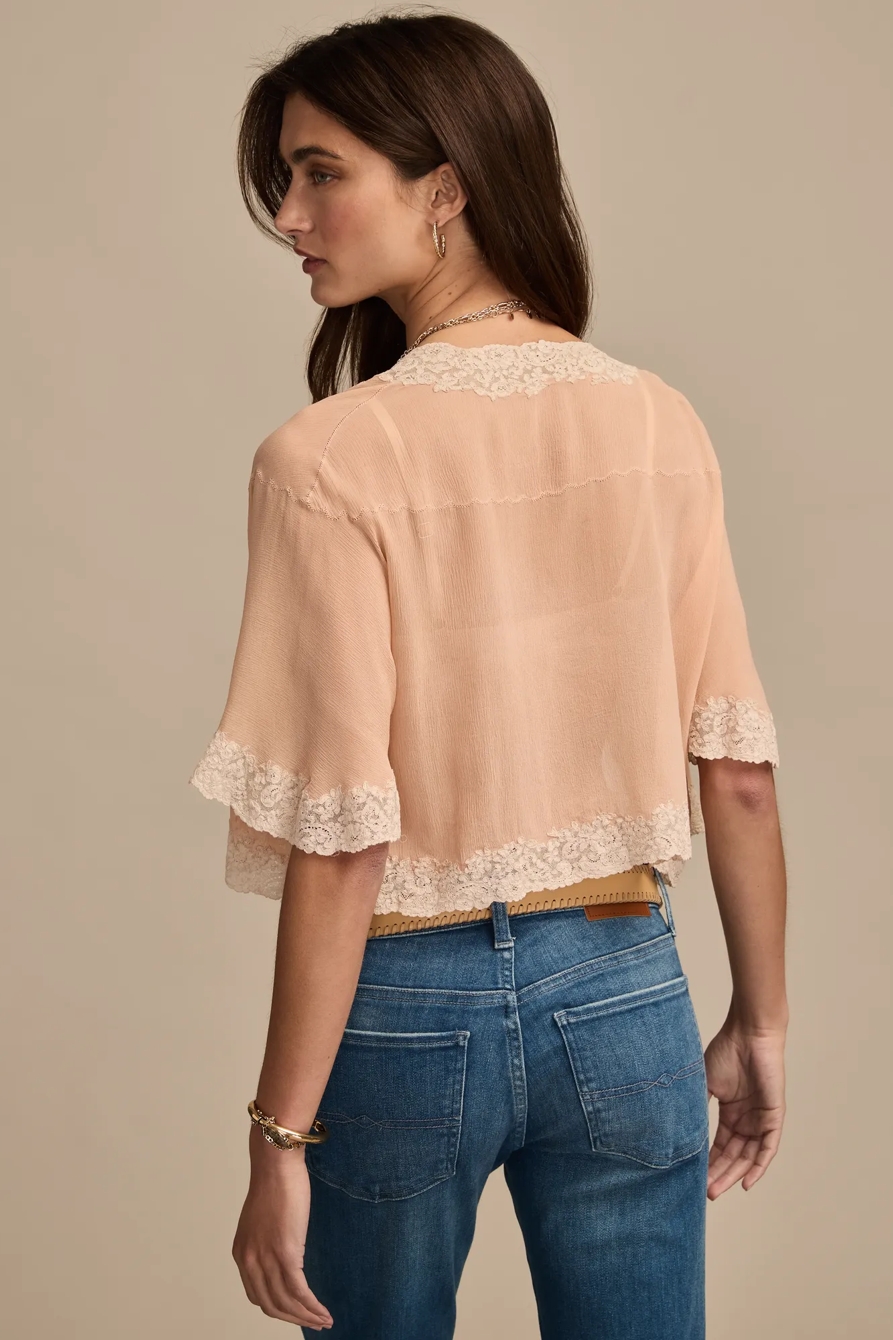 Lucky Brand Upcycled Vintage Lace Trimmed Chiffon Bed Jacket, image 5