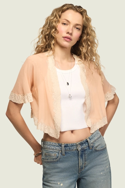 Lucky Brand Upcycled Lace Trim Bed Jacket, image 1