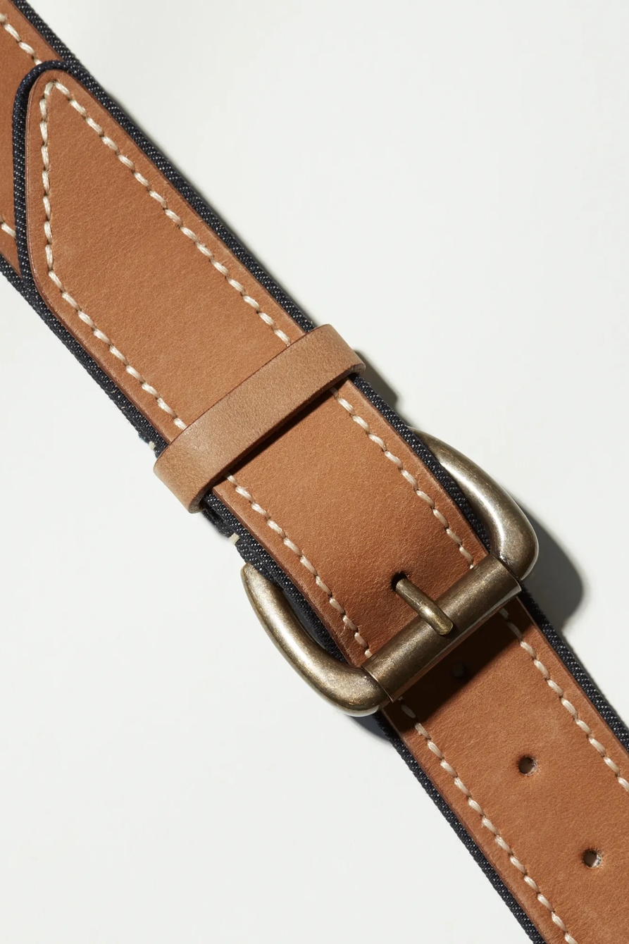 MEN'S LEATHER AND DENIM DETAIL BELT, image 2