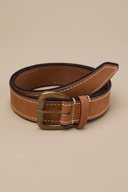 MEN'S LEATHER AND DENIM DETAIL BELT, image 1