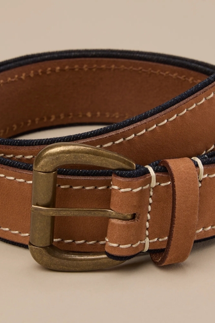 MEN'S LEATHER AND DENIM DETAIL BELT, image 3